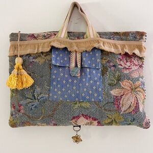 Vintage Mary Kaiser Floral Tapestry Bag Handmade Cottagecore with Tassel Charm